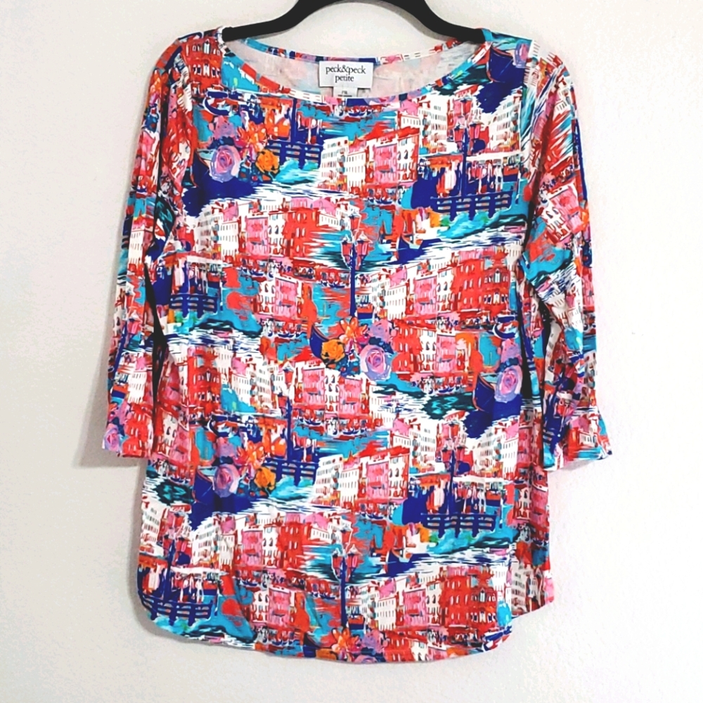 Peck & Peck abstract graphic print Italian Seaside top tunic XLP Italy travel